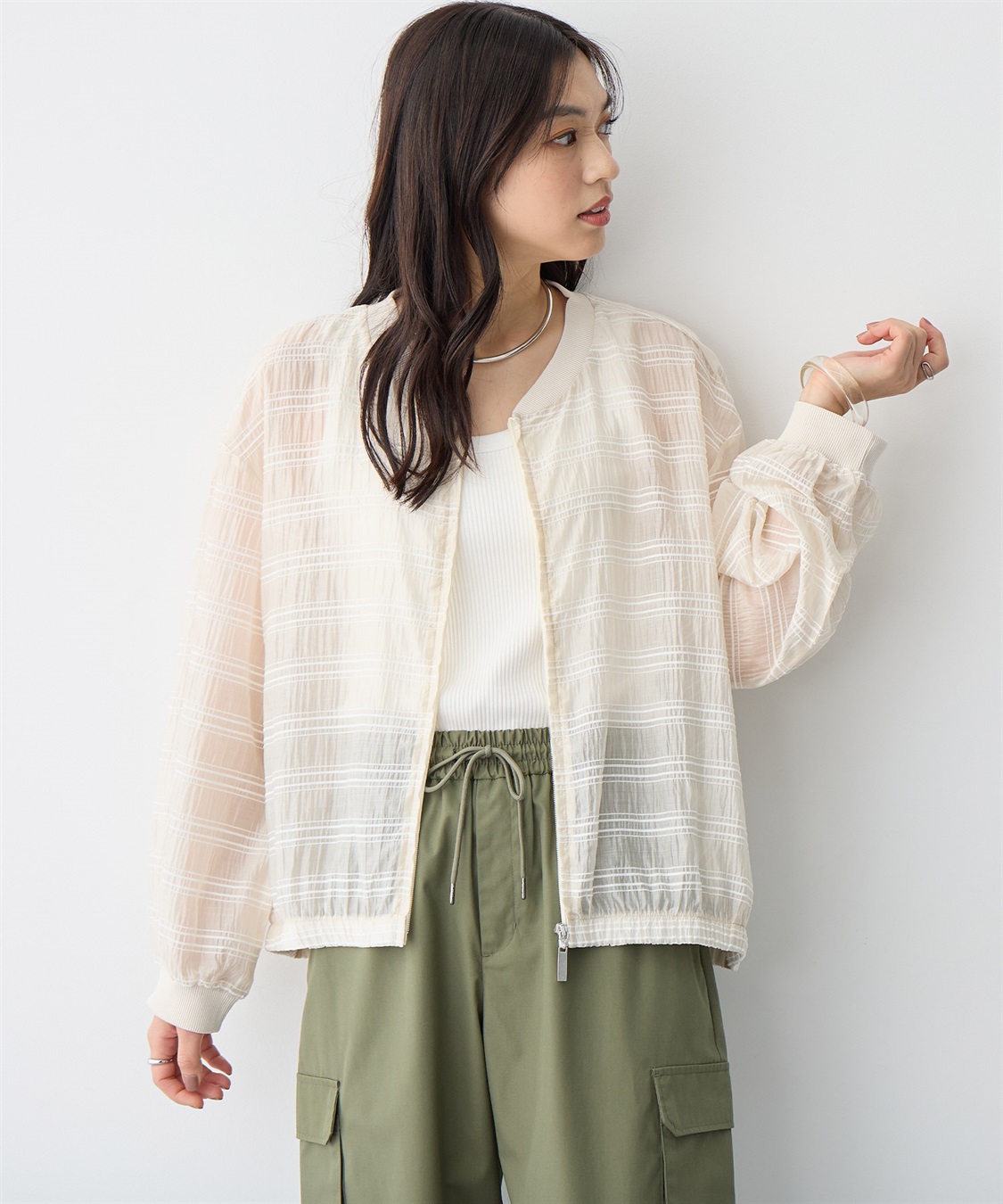 Life Style by cross marche 【anyfee/プラスサイズ】シアーブルゾン_sub_3