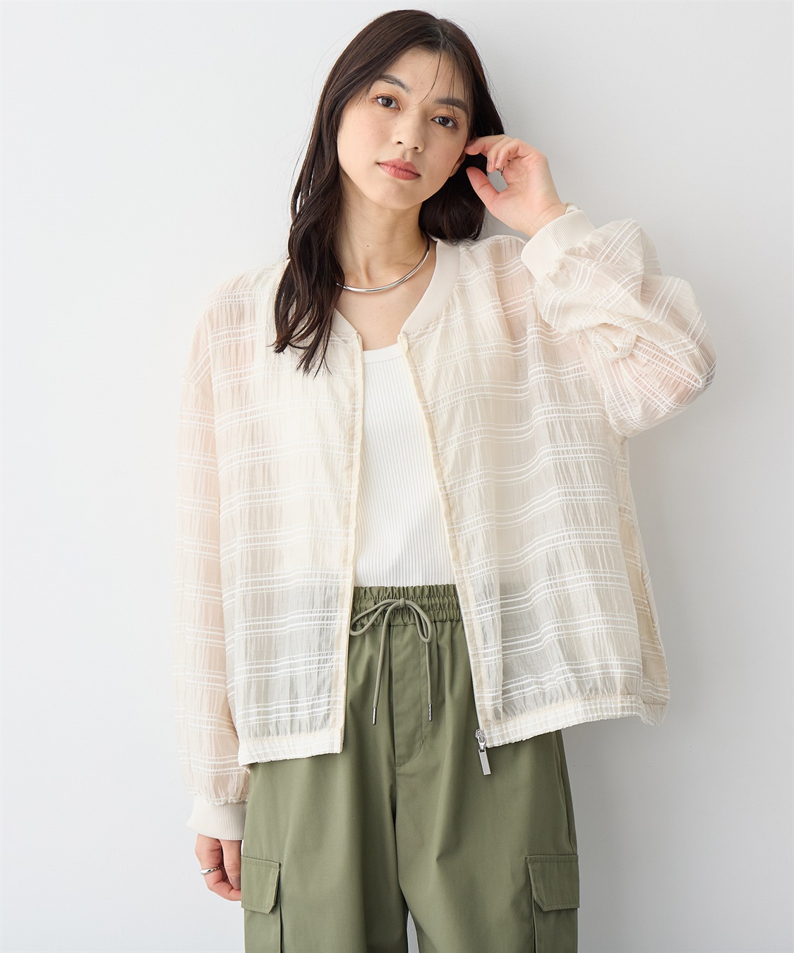 Life Style by cross marche 【anyfee/プラスサイズ】シアーブルゾン_sub_4