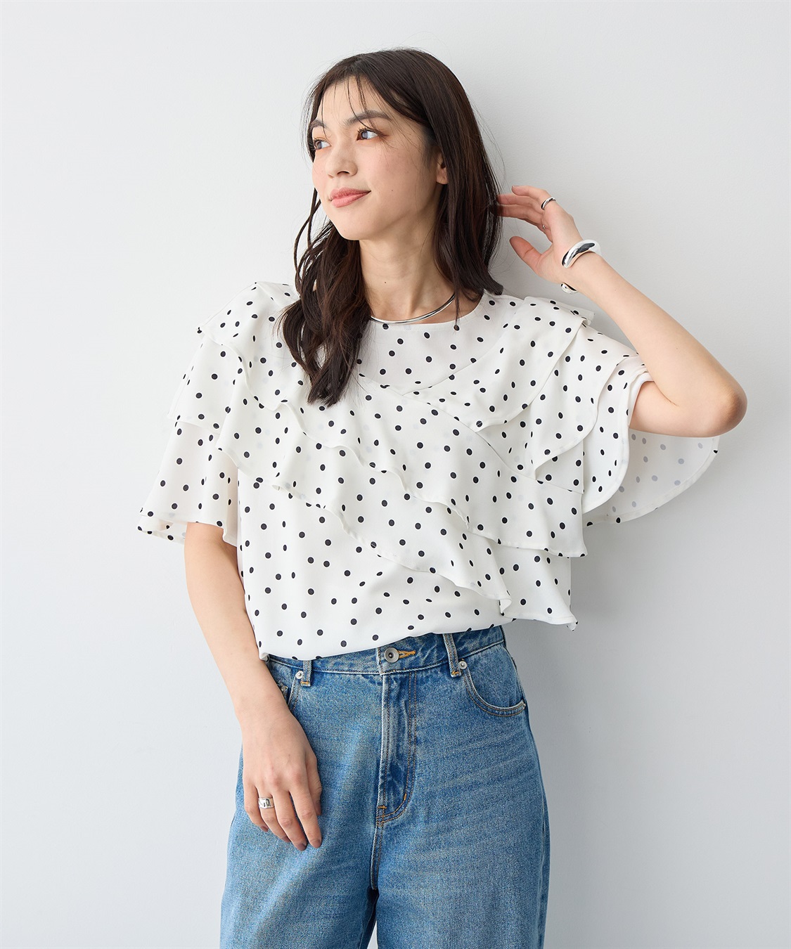 anyfee 【anyfee/プラスサイズ】フレアスリーブフリルデザインブラウス_sub_1