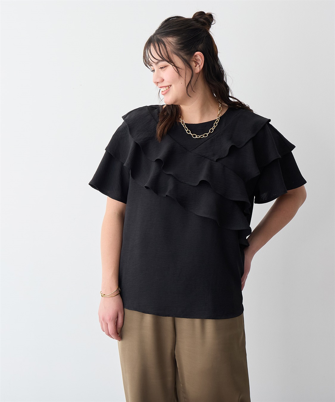 anyfee 【anyfee/プラスサイズ】フレアスリーブフリルデザインブラウス_sub_15