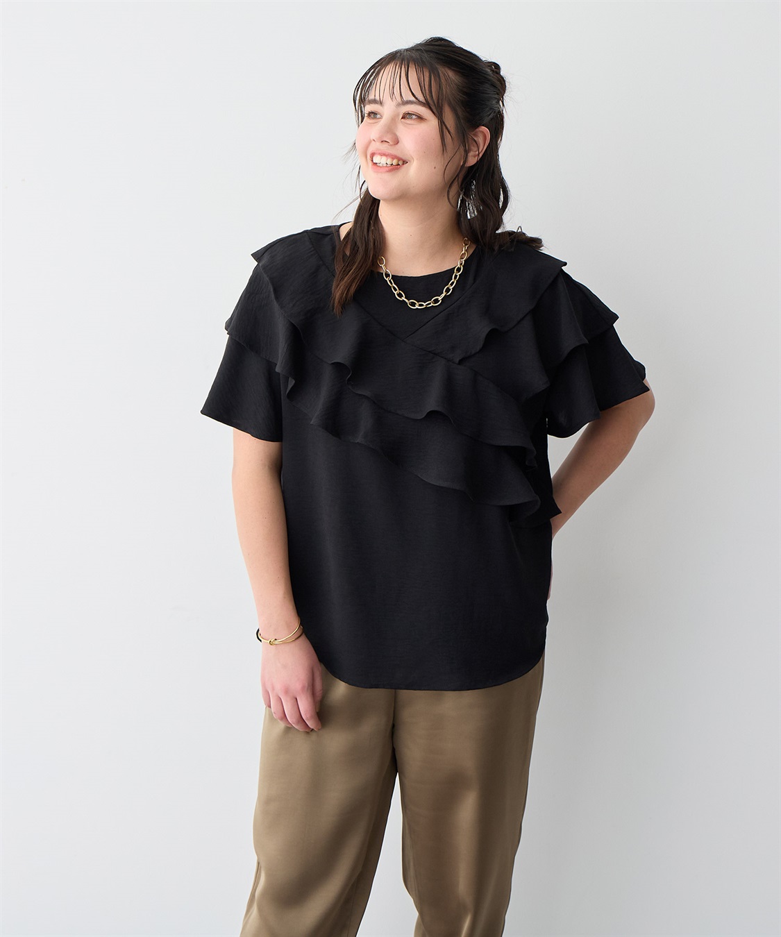 anyfee 【anyfee/プラスサイズ】フレアスリーブフリルデザインブラウス_sub_16