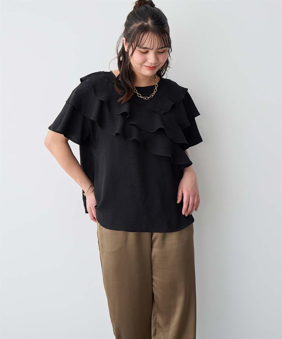 anyfee 【anyfee/プラスサイズ】フレアスリーブフリルデザインブラウス_sub_17