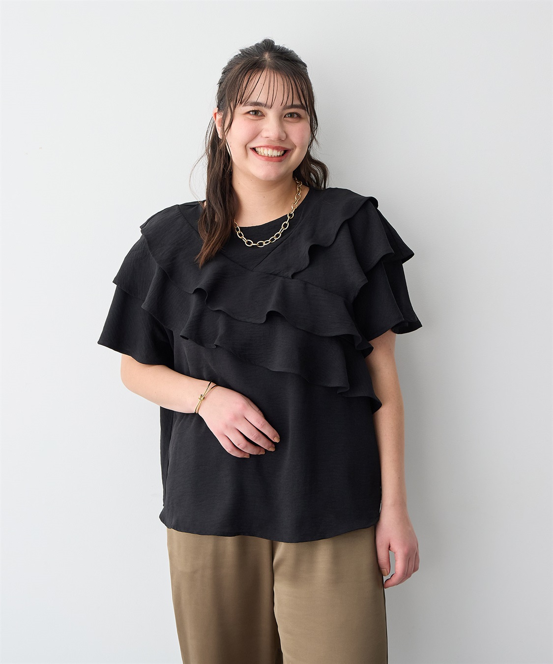 anyfee 【anyfee/プラスサイズ】フレアスリーブフリルデザインブラウス_sub_18