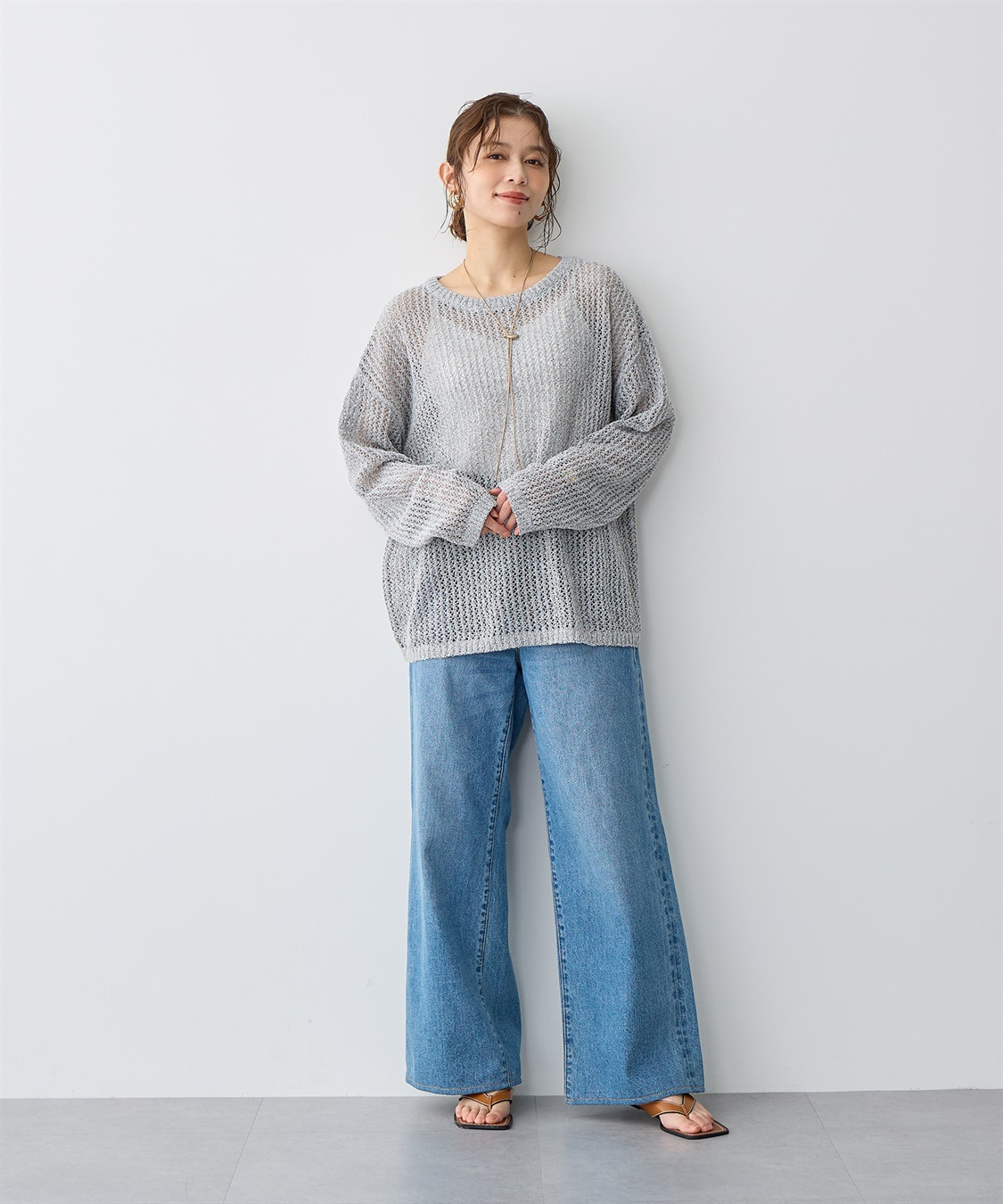 anyfee 【anyfee/プラスサイズ】ブークレヤーン透かし編みルーズニット_sub_3