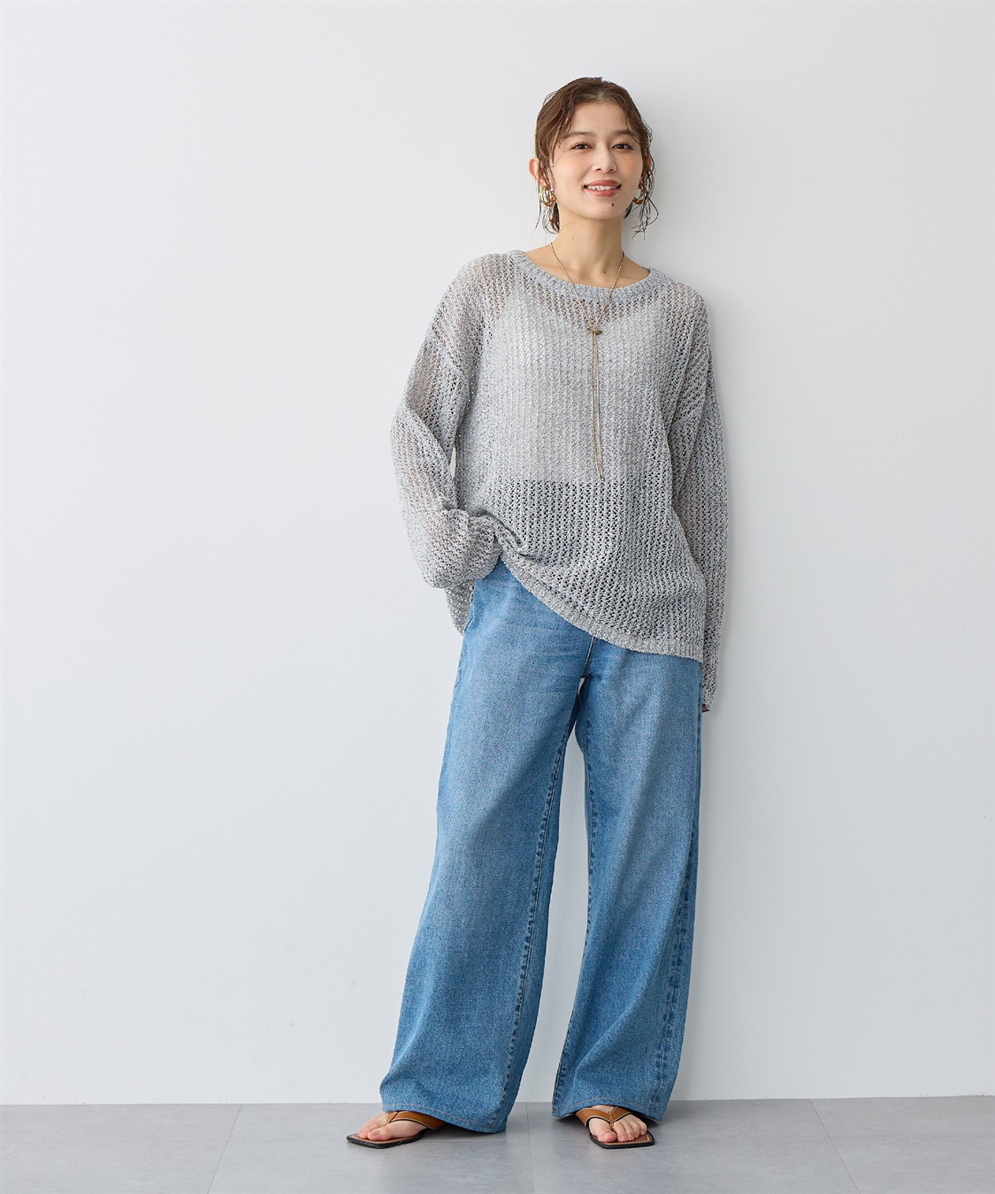 anyfee 【anyfee/プラスサイズ】ブークレヤーン透かし編みルーズニット_sub_4