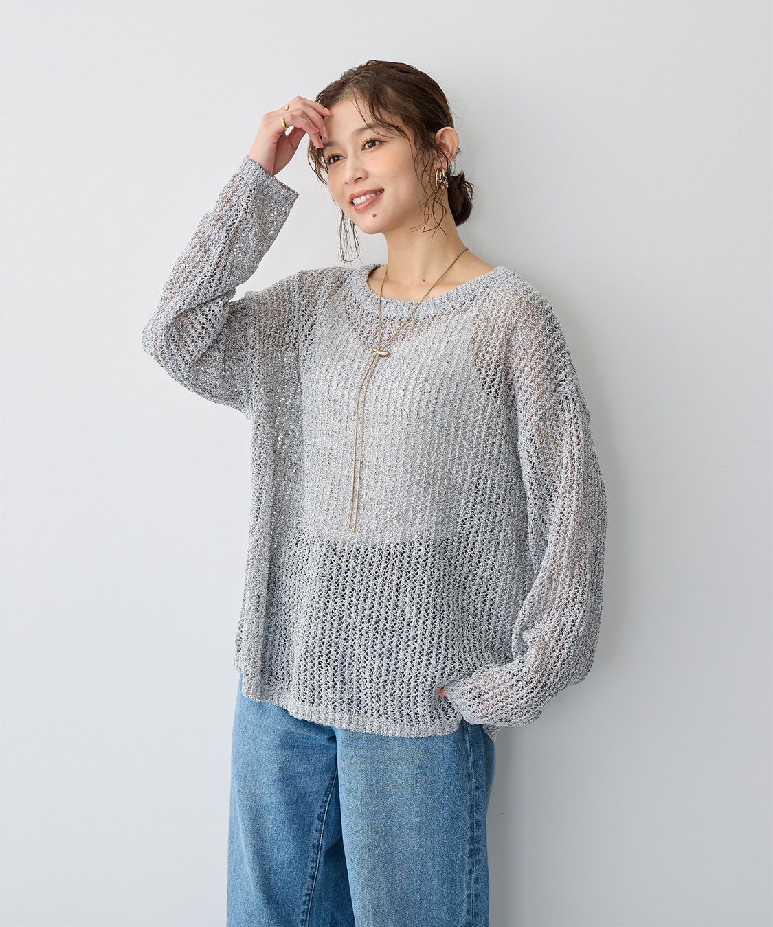 anyfee 【anyfee/プラスサイズ】ブークレヤーン透かし編みルーズニット_sub_5