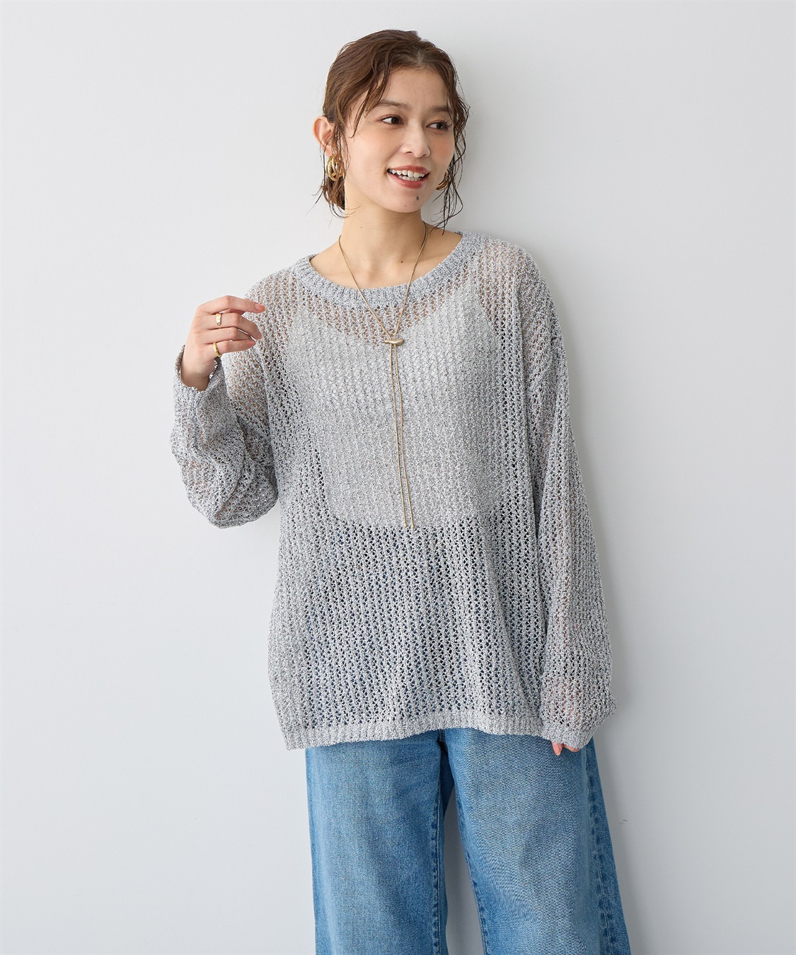 anyfee 【anyfee/プラスサイズ】ブークレヤーン透かし編みルーズニット_sub_6