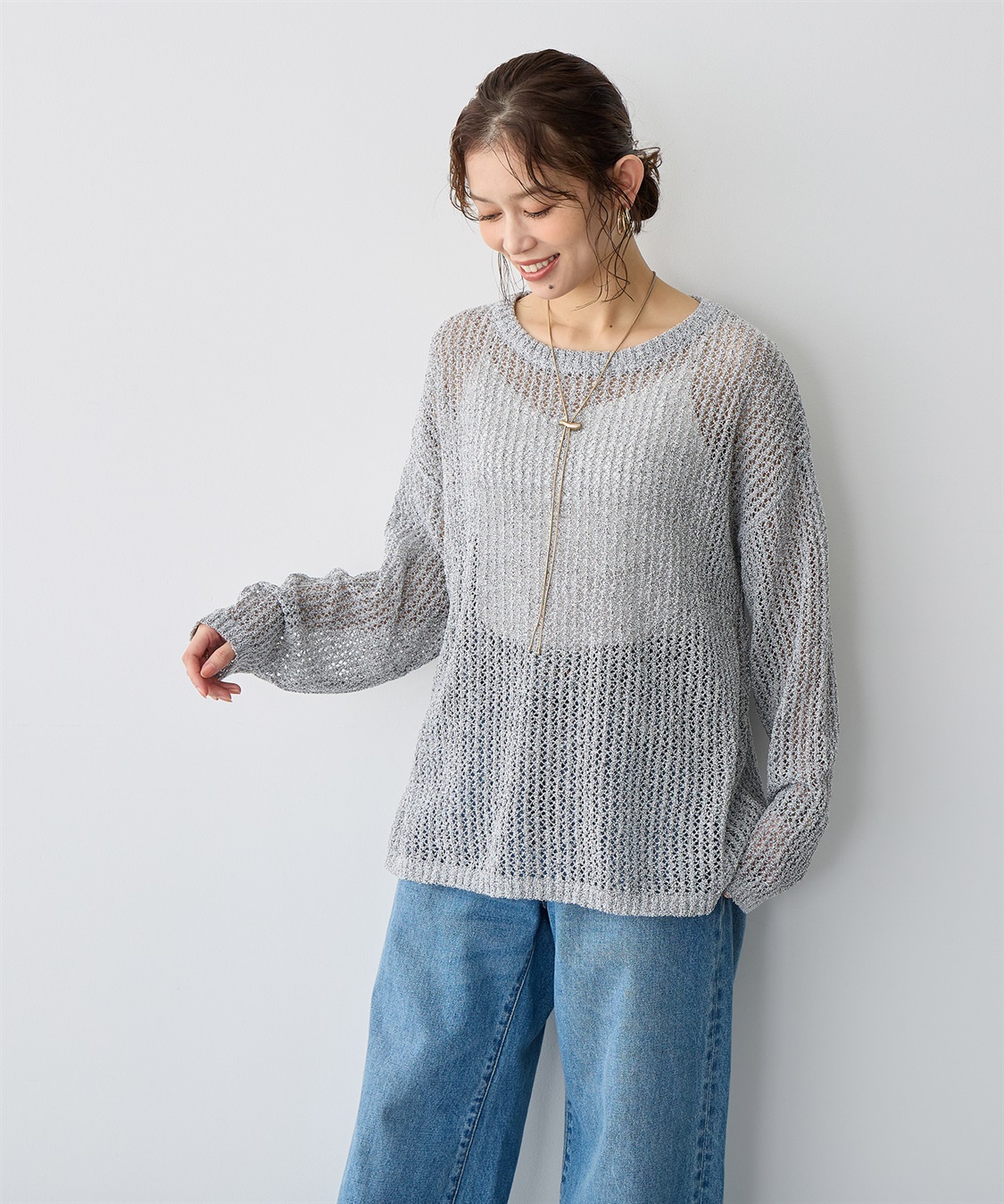 anyfee 【anyfee/プラスサイズ】ブークレヤーン透かし編みルーズニット_sub_7