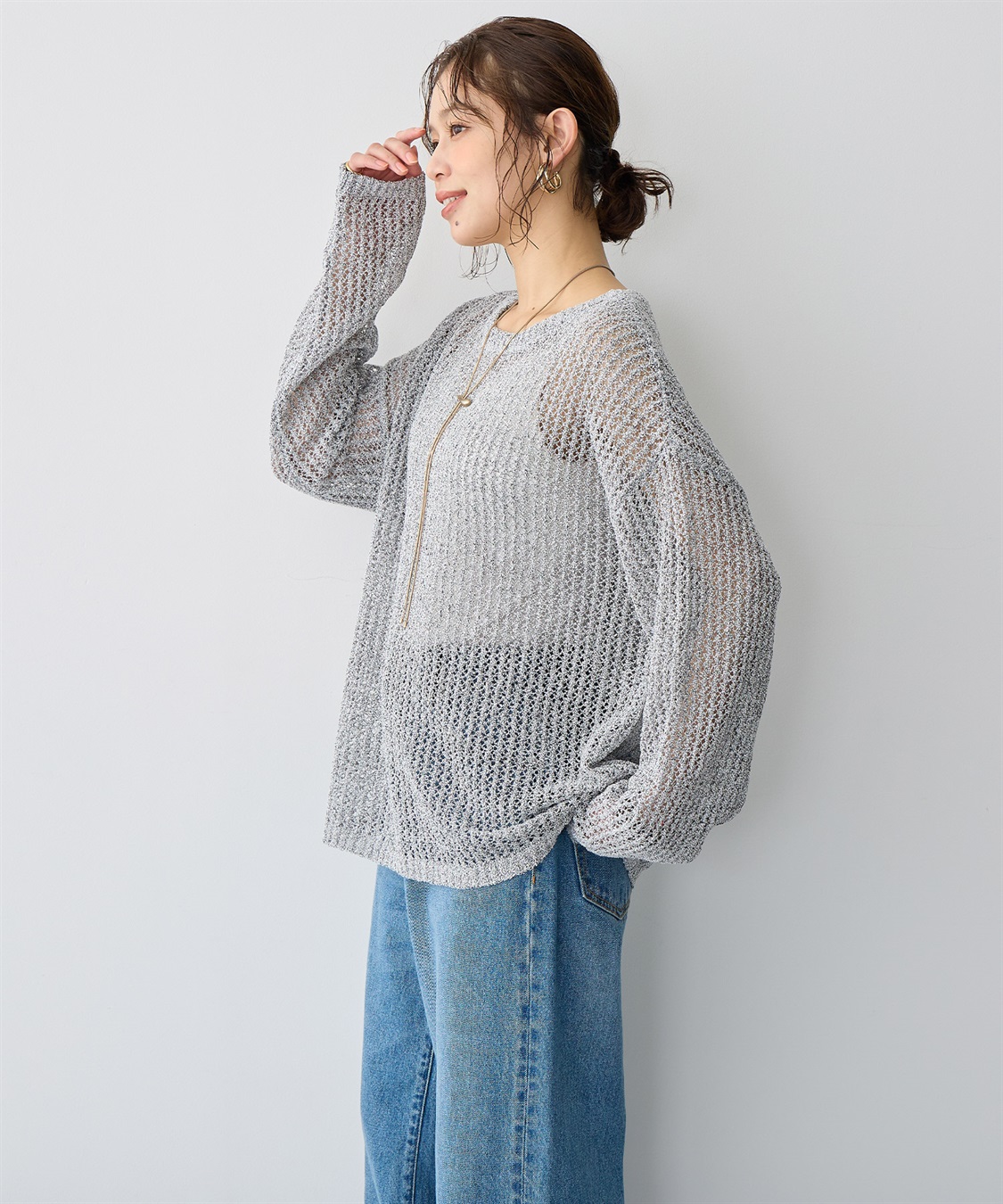 anyfee 【anyfee/プラスサイズ】ブークレヤーン透かし編みルーズニット_sub_8