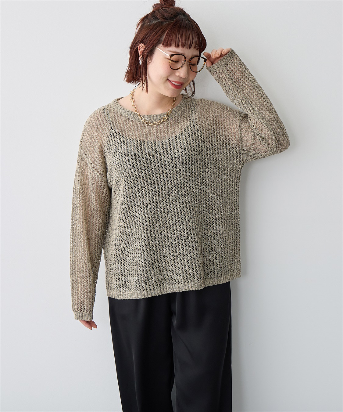 anyfee 【anyfee/プラスサイズ】ブークレヤーン透かし編みルーズニット_sub_13