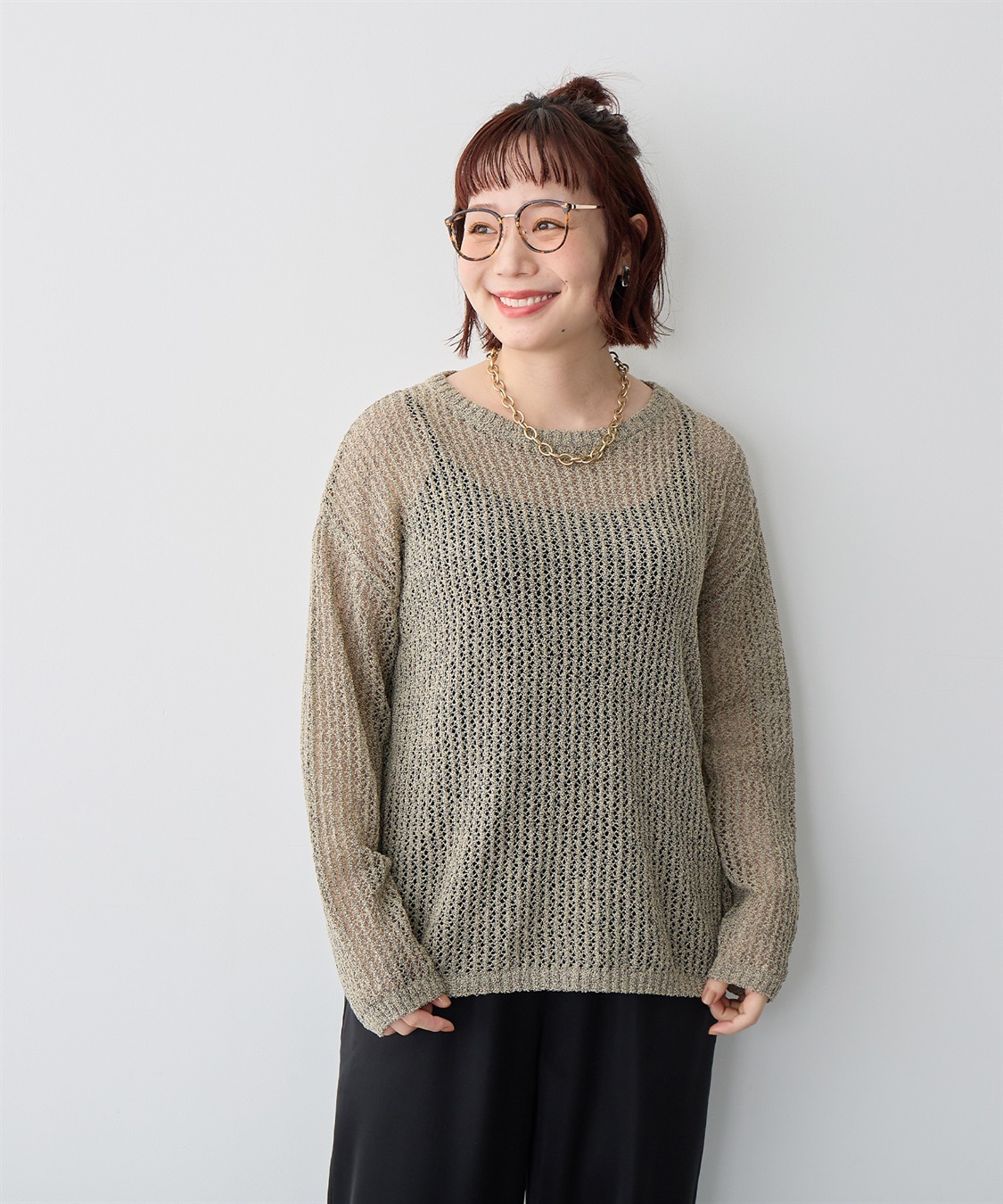 anyfee 【anyfee/プラスサイズ】ブークレヤーン透かし編みルーズニット_sub_14