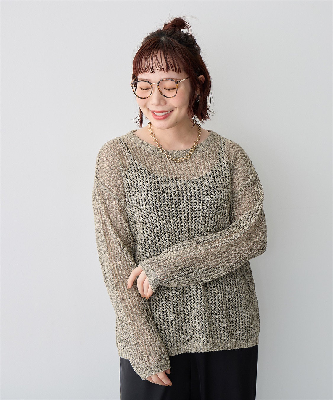 anyfee 【anyfee/プラスサイズ】ブークレヤーン透かし編みルーズニット_sub_15
