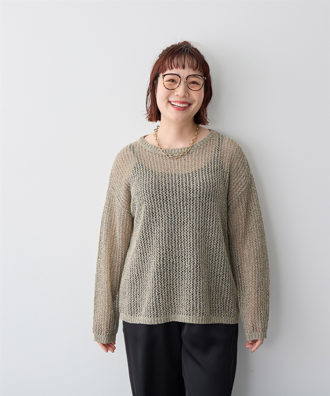 anyfee 【anyfee/プラスサイズ】ブークレヤーン透かし編みルーズニット_sub_16