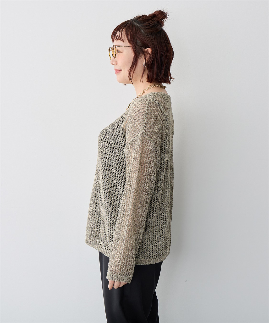 anyfee 【anyfee/プラスサイズ】ブークレヤーン透かし編みルーズニット_sub_17