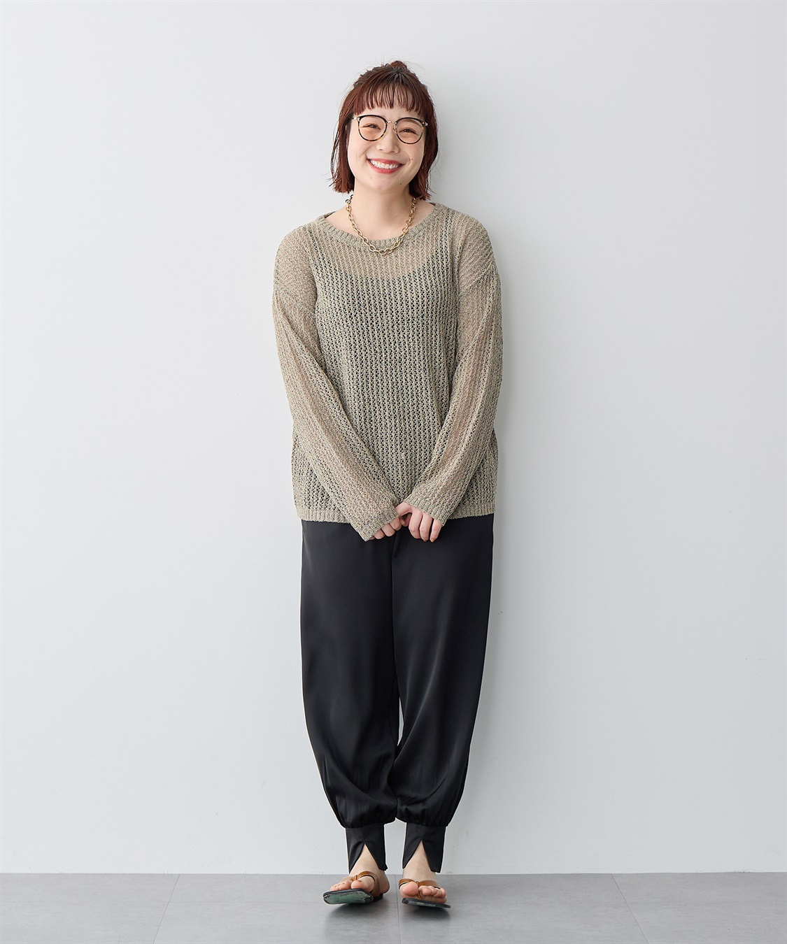 anyfee 【anyfee/プラスサイズ】ブークレヤーン透かし編みルーズニット_sub_19