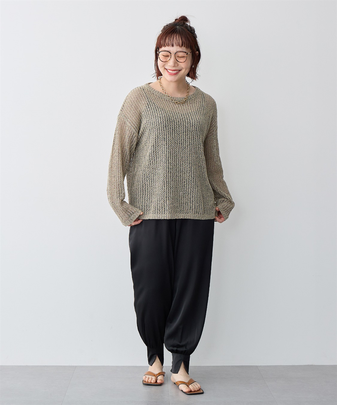 anyfee 【anyfee/プラスサイズ】ブークレヤーン透かし編みルーズニット_sub_20