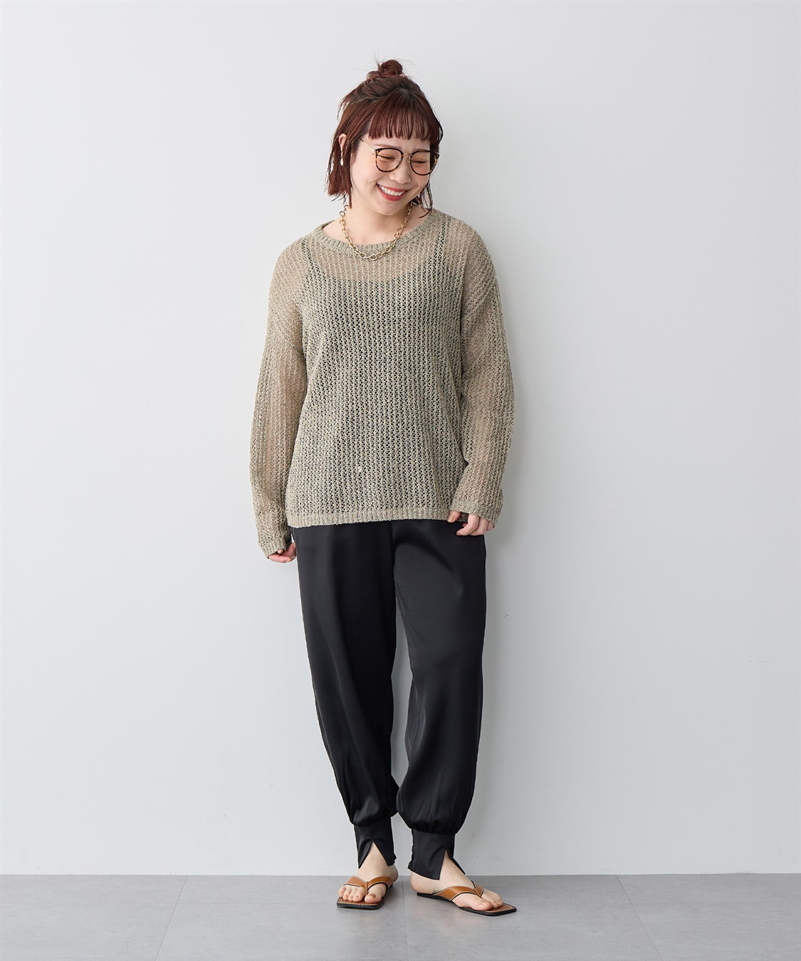 anyfee 【anyfee/プラスサイズ】ブークレヤーン透かし編みルーズニット_sub_21