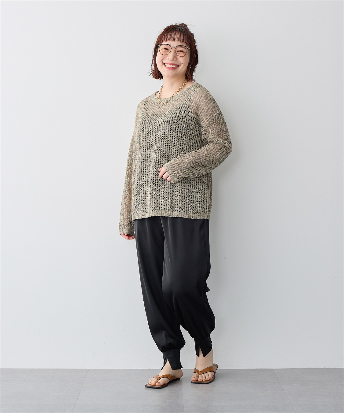 anyfee 【anyfee/プラスサイズ】ブークレヤーン透かし編みルーズニット_sub_22