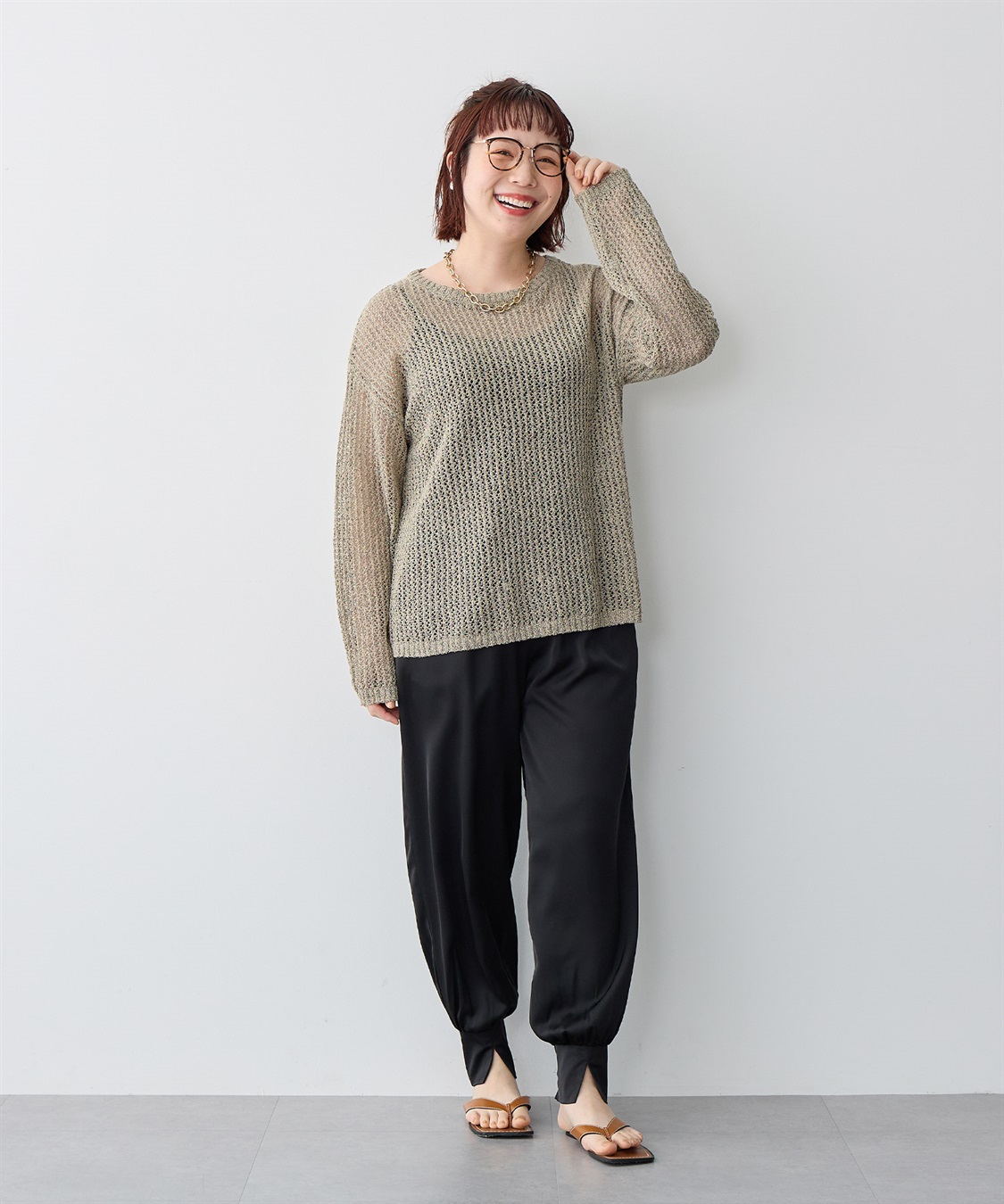 anyfee 【anyfee/プラスサイズ】ブークレヤーン透かし編みルーズニット_sub_23