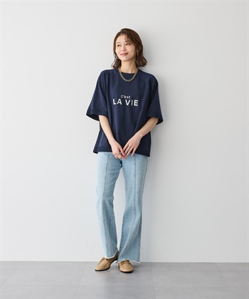 Life Style by cross marche 【anyfee/プラスサイズ】刺繍ロゴ入り半袖ニットトップス_subthumb_1