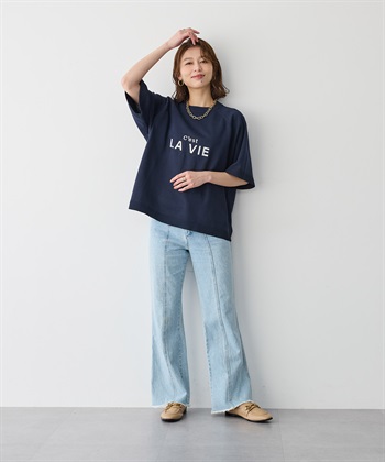 Life Style by cross marche 【anyfee/プラスサイズ】刺繍ロゴ入り半袖ニットトップス_subthumb_2
