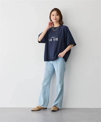 Life Style by cross marche 【anyfee/プラスサイズ】刺繍ロゴ入り半袖ニットトップス_subthumb_3