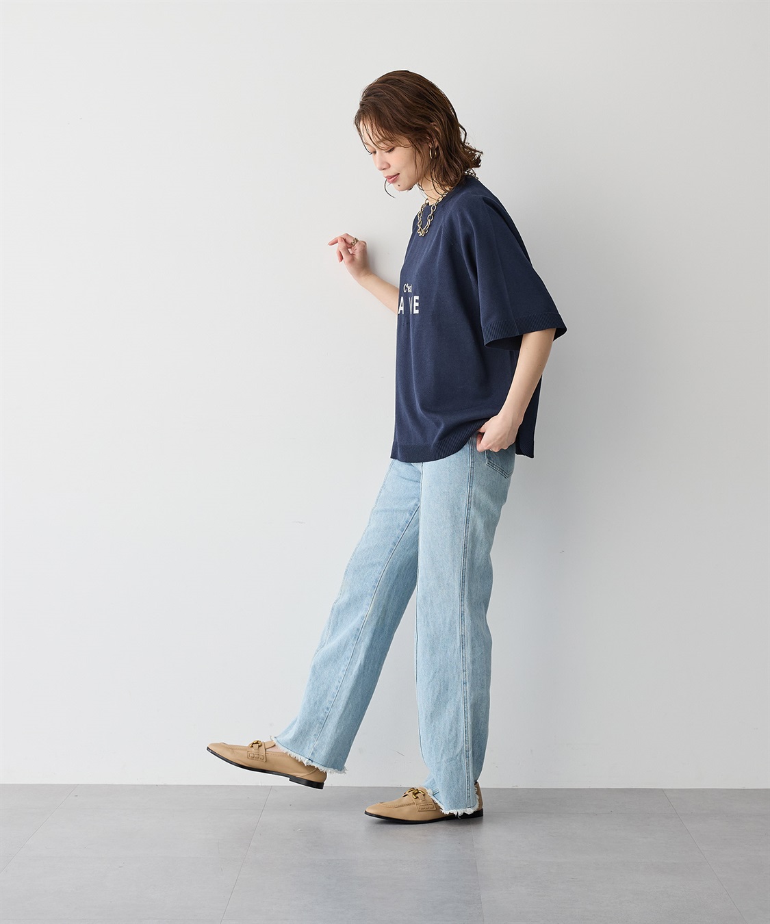 Life Style by cross marche 【anyfee/プラスサイズ】刺繍ロゴ入り半袖ニットトップス_sub_6