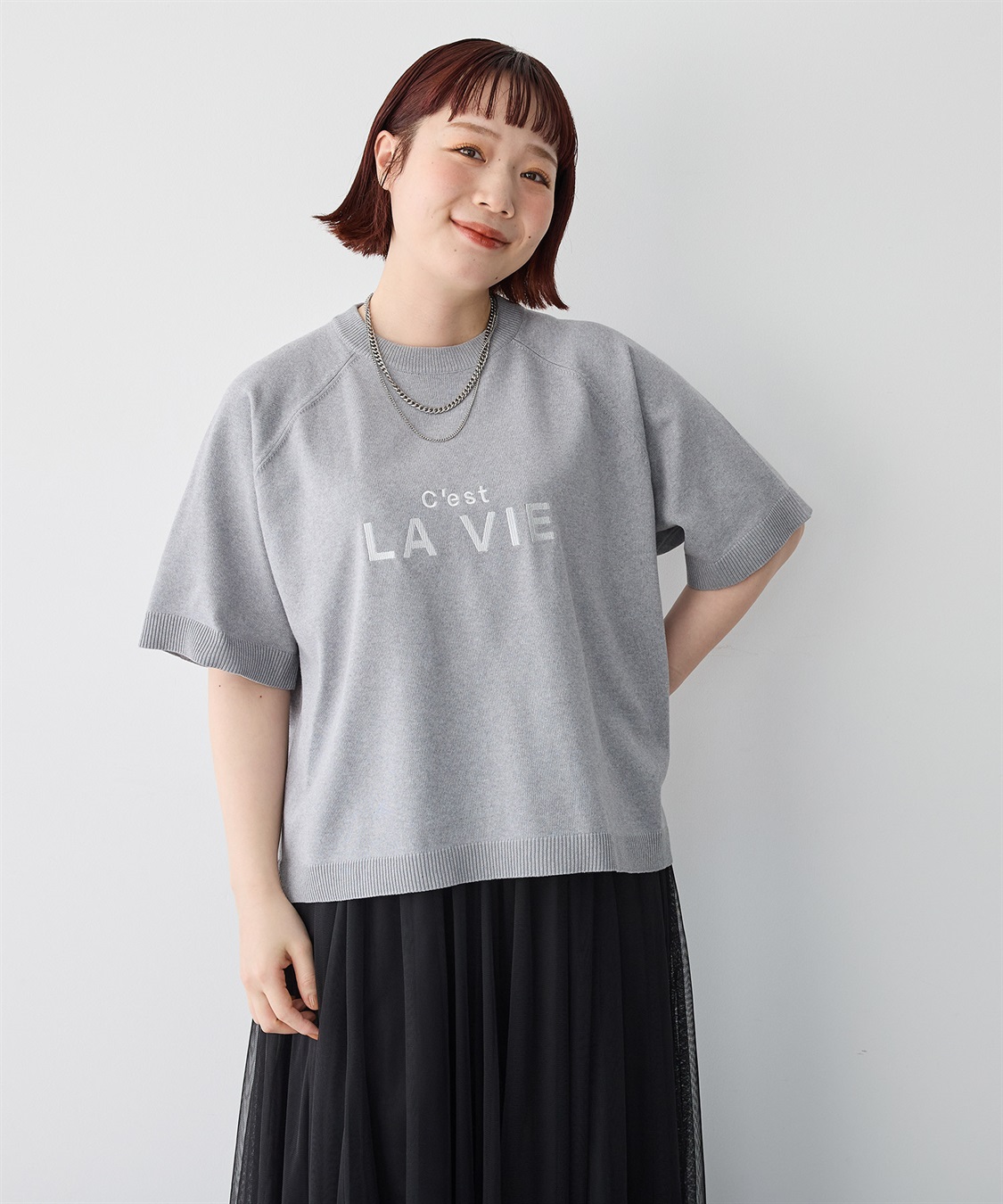 Life Style by cross marche 【anyfee/プラスサイズ】刺繍ロゴ入り半袖ニットトップス_sub_17