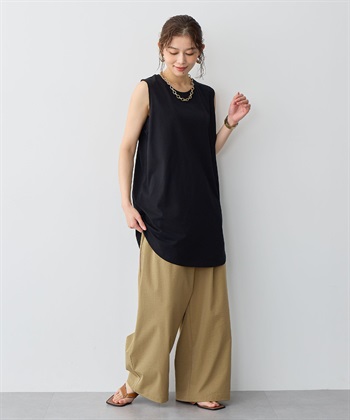 Life Style by cross marche 【anyfee/プラスサイズ】多タックワイドパンツ《接触冷感/吸水速乾/UVカット/ストレッチ》_subthumb_1