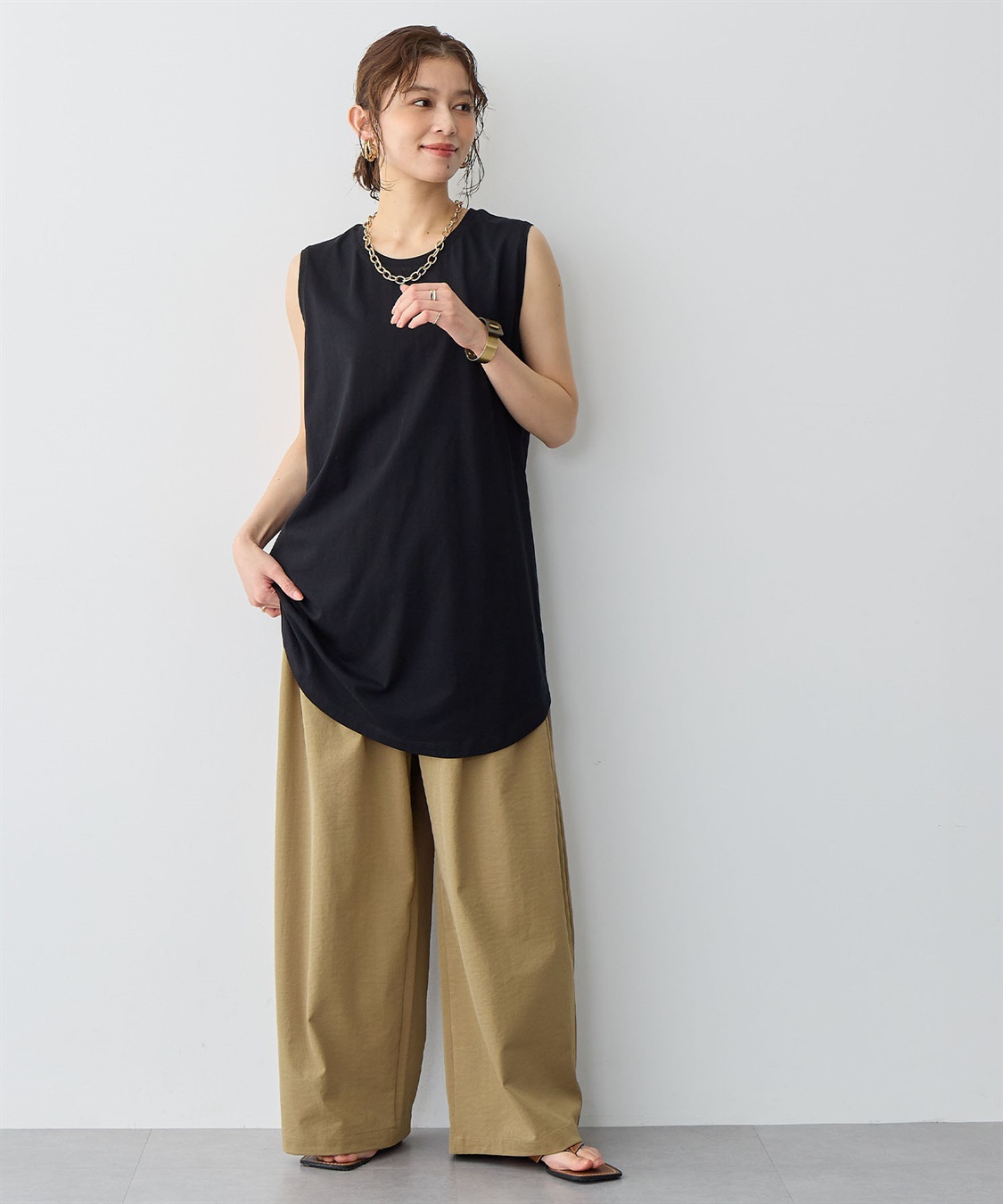 anyfee 【anyfee/プラスサイズ】多タックワイドパンツ《接触冷感/吸水速乾/UVカット/ストレッチ》_sub_2