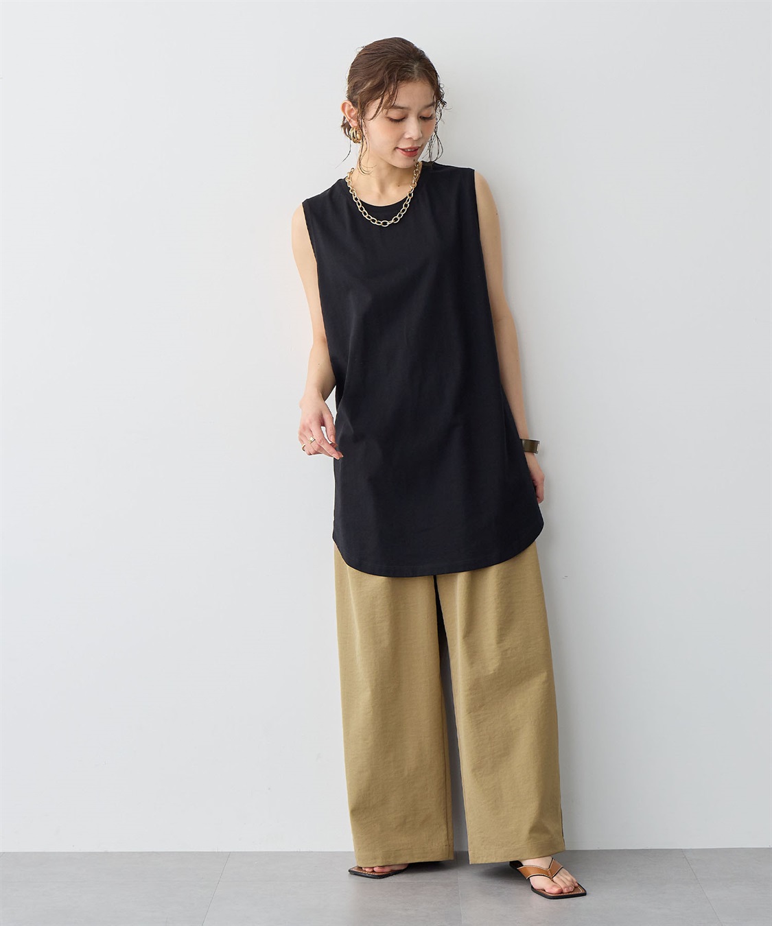 anyfee 【anyfee/プラスサイズ】多タックワイドパンツ《接触冷感/吸水速乾/UVカット/ストレッチ》_sub_3