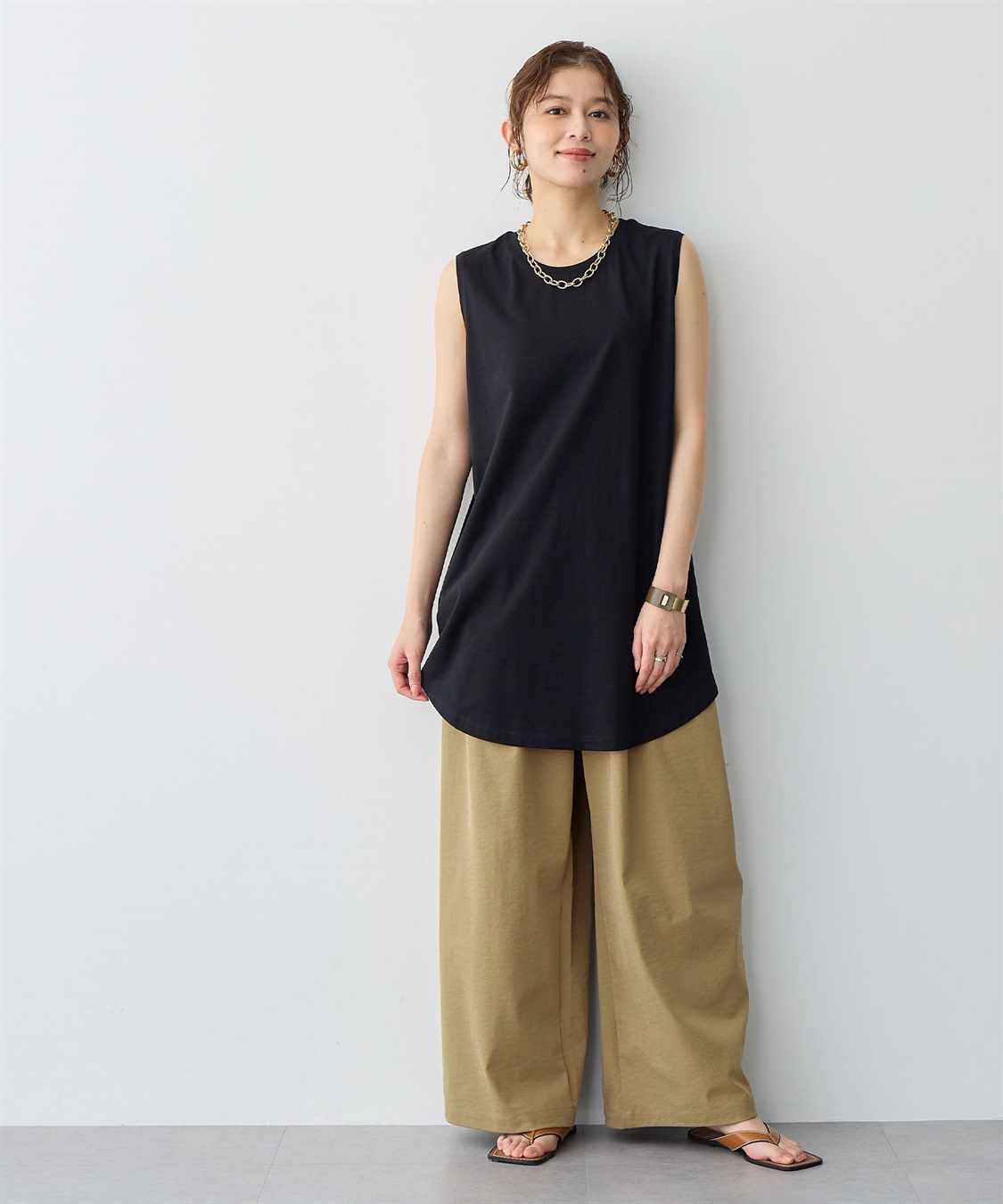 anyfee 【anyfee/プラスサイズ】多タックワイドパンツ《接触冷感/吸水速乾/UVカット/ストレッチ》_sub_4