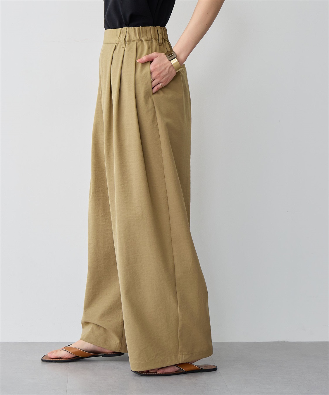 anyfee 【anyfee/プラスサイズ】多タックワイドパンツ《接触冷感/吸水速乾/UVカット/ストレッチ》_sub_5