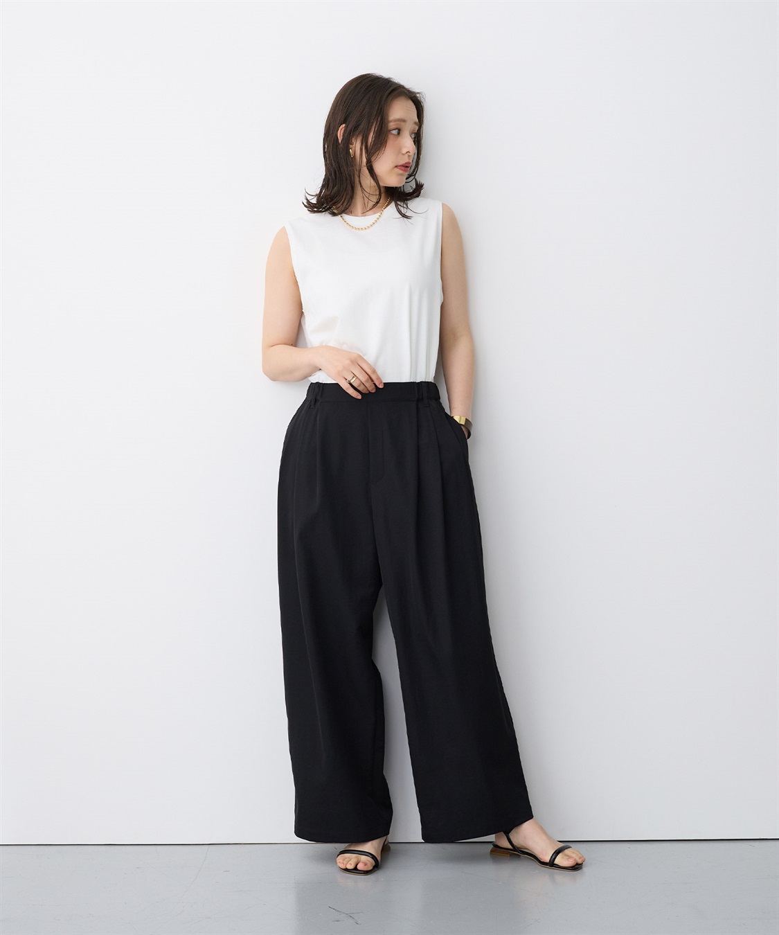 anyfee 【anyfee/プラスサイズ】多タックワイドパンツ《接触冷感/吸水速乾/UVカット/ストレッチ》_sub_12