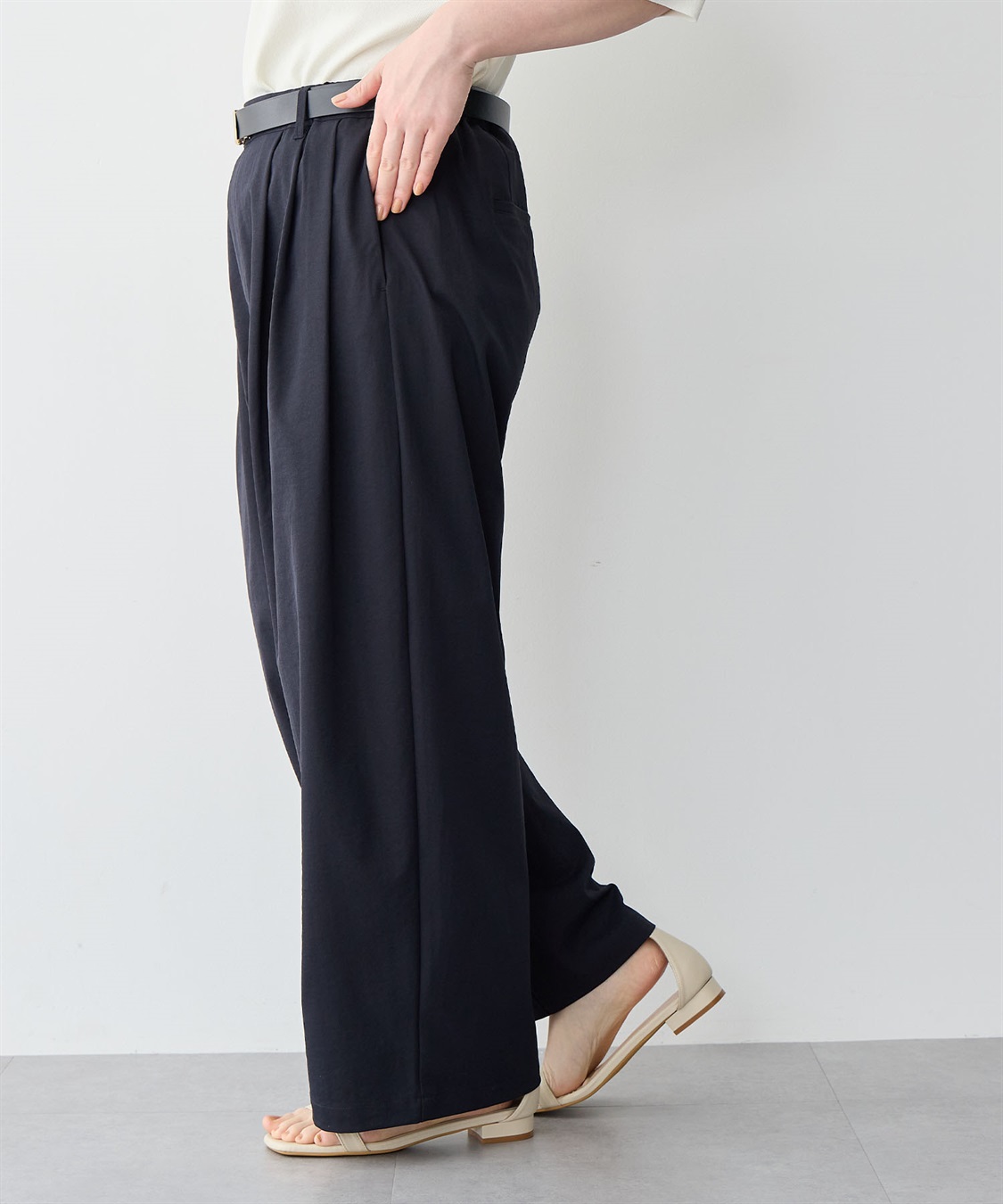 anyfee 【anyfee/プラスサイズ】多タックワイドパンツ《接触冷感/吸水速乾/UVカット/ストレッチ》_sub_16