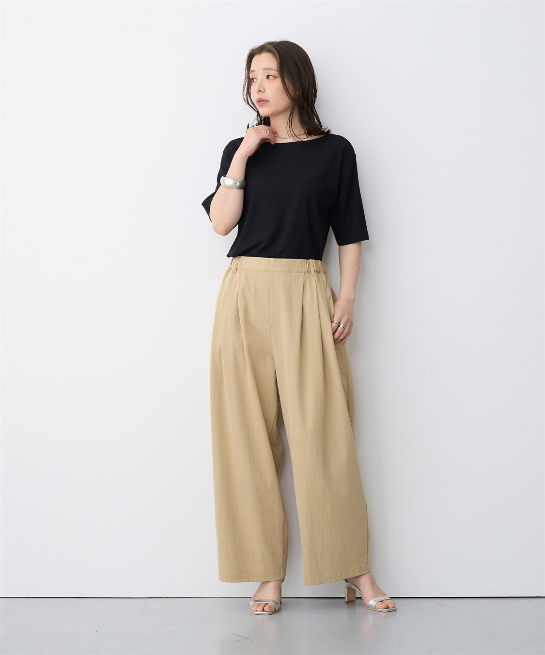 anyfee 【anyfee/プラスサイズ】多タックワイドパンツ《接触冷感/吸水速乾/UVカット/ストレッチ》_sub_17