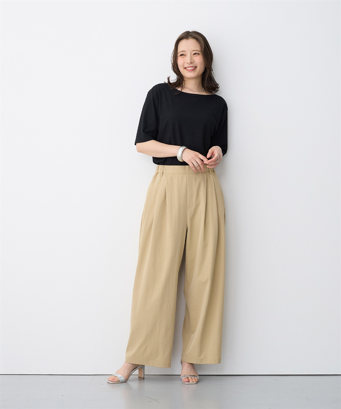 anyfee 【anyfee/プラスサイズ】多タックワイドパンツ《接触冷感/吸水速乾/UVカット/ストレッチ》_sub_18