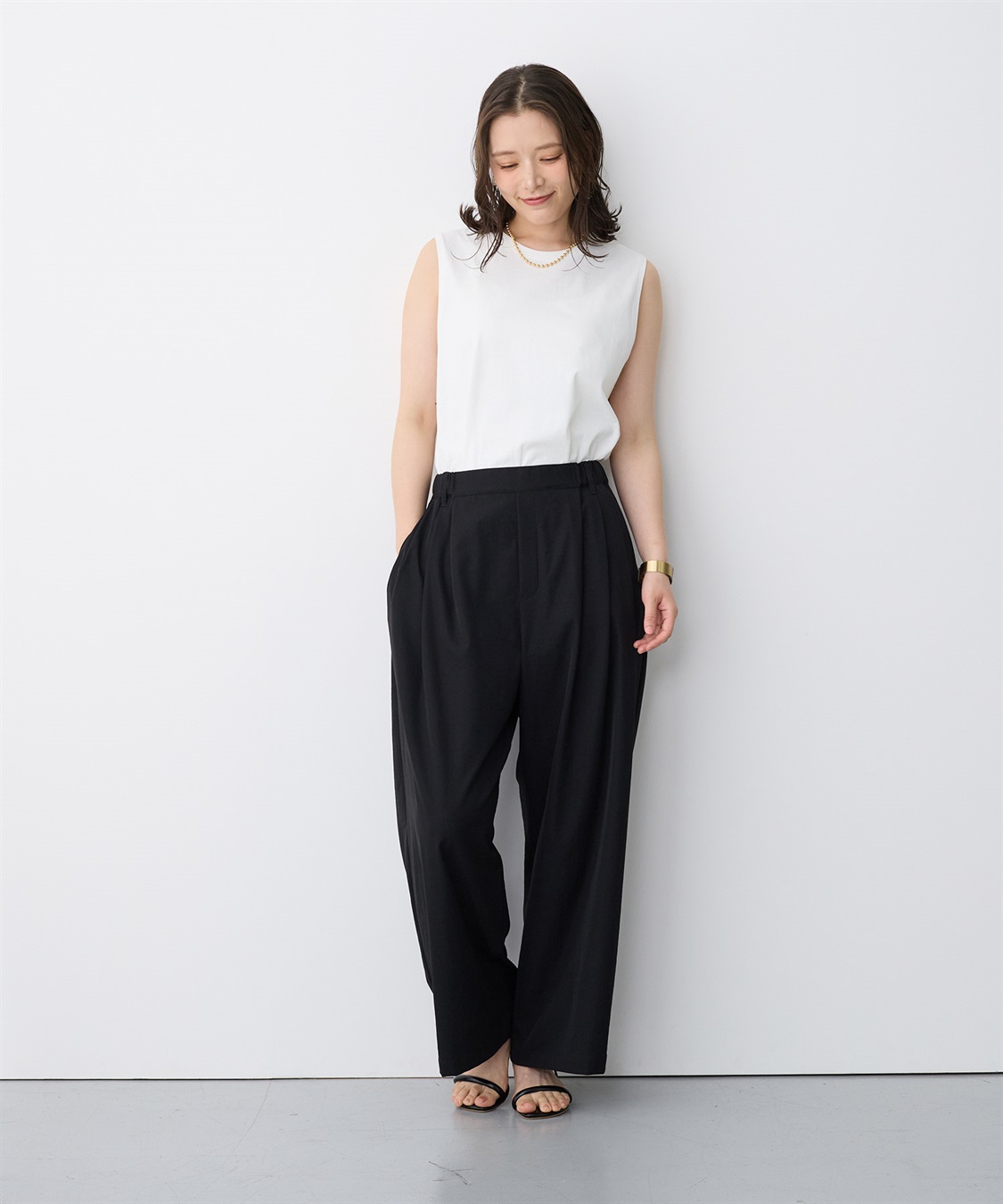 anyfee 【anyfee/プラスサイズ】多タックワイドパンツ《接触冷感/吸水速乾/UVカット/ストレッチ》_sub_19