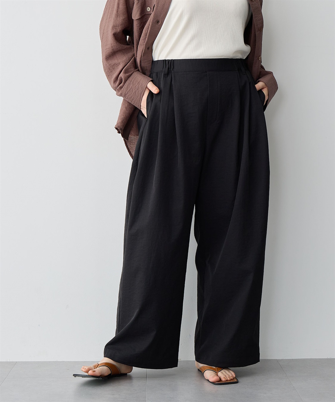 anyfee 【anyfee/プラスサイズ】多タックワイドパンツ《接触冷感/吸水速乾/UVカット/ストレッチ》_sub_20