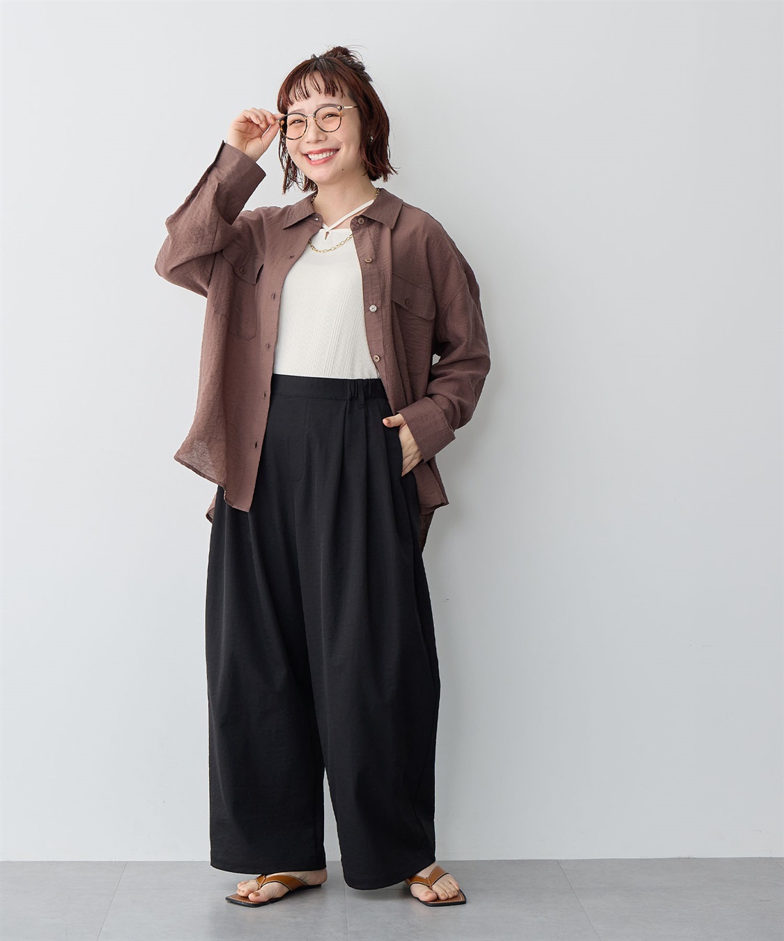 anyfee 【anyfee/プラスサイズ】多タックワイドパンツ《接触冷感/吸水速乾/UVカット/ストレッチ》_sub_22