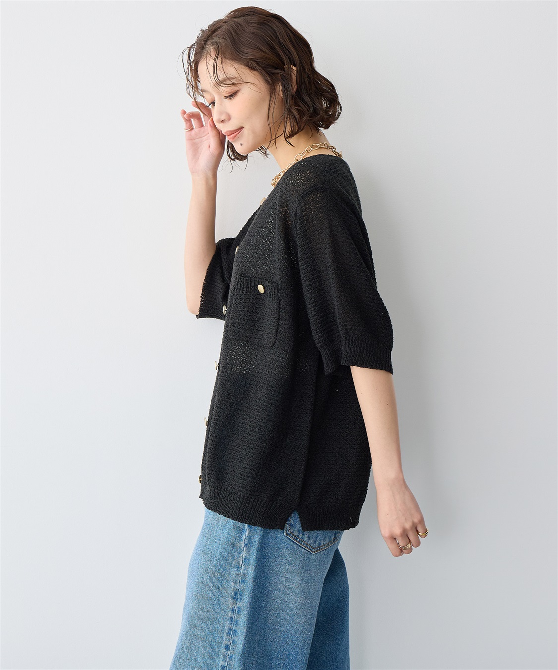 Life Style by cross marche 【anyfee/プラスサイズ】ブークレヤーン半袖サマーニットカーディガン_sub_3