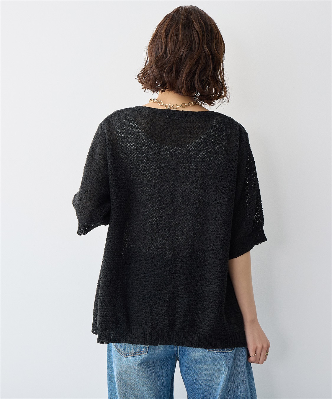 Life Style by cross marche 【anyfee/プラスサイズ】ブークレヤーン半袖サマーニットカーディガン_sub_4