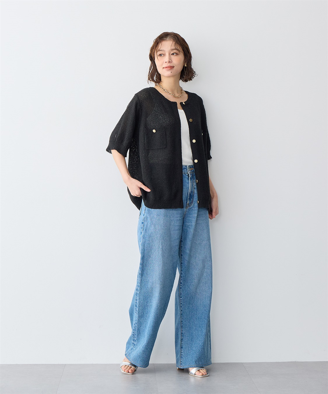 Life Style by cross marche 【anyfee/プラスサイズ】ブークレヤーン半袖サマーニットカーディガン_sub_5