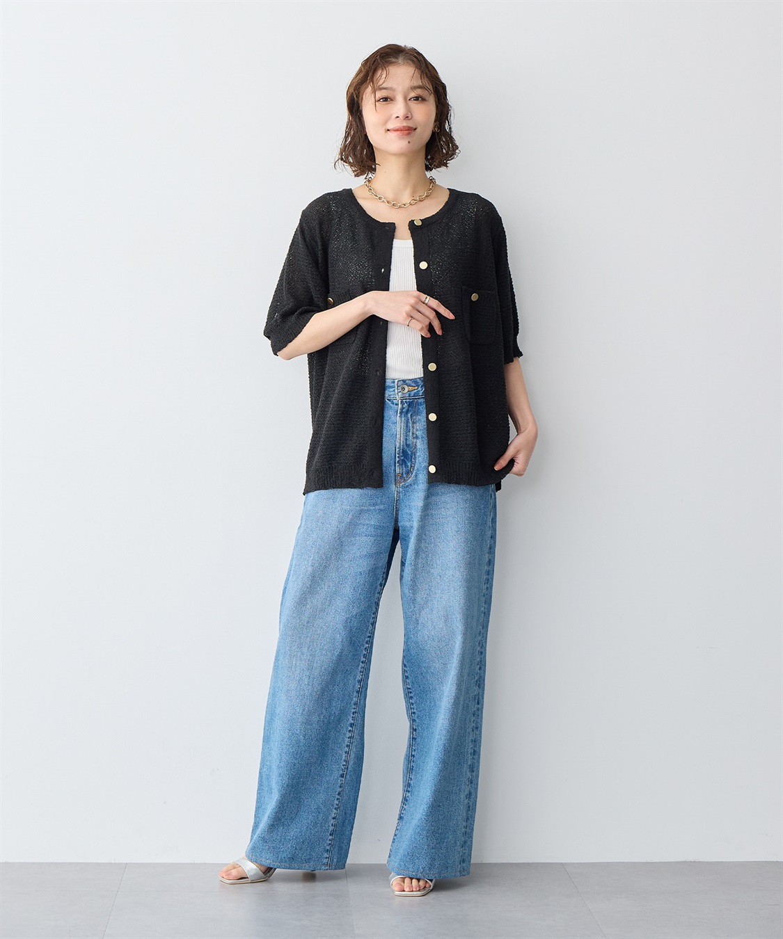 Life Style by cross marche 【anyfee/プラスサイズ】ブークレヤーン半袖サマーニットカーディガン_sub_6