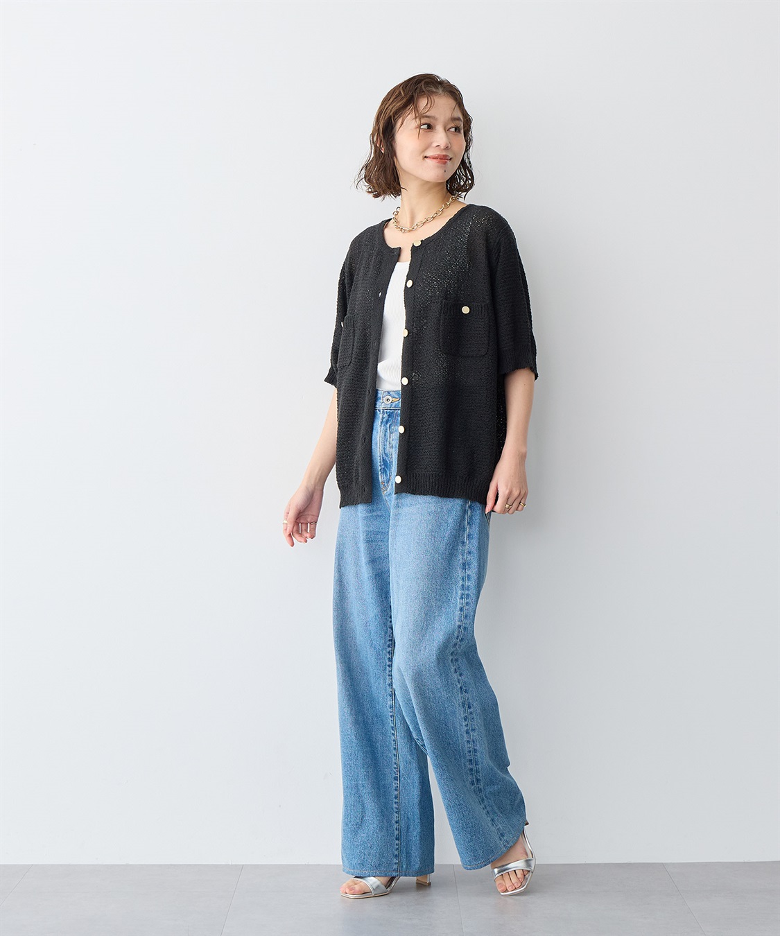 Life Style by cross marche 【anyfee/プラスサイズ】ブークレヤーン半袖サマーニットカーディガン_sub_7