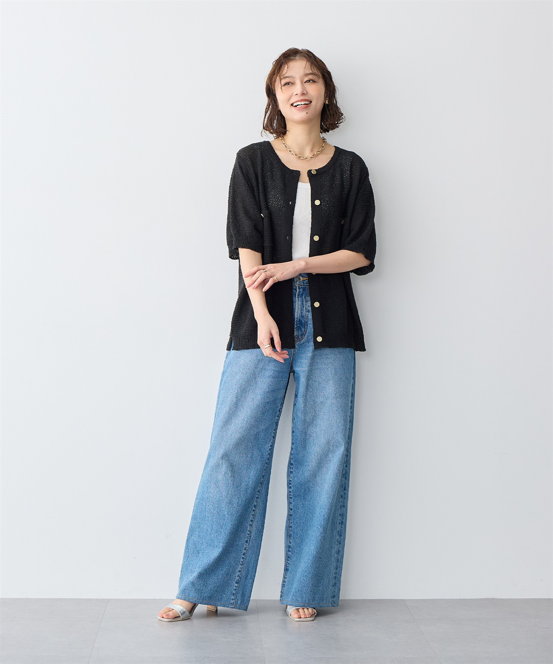 Life Style by cross marche 【anyfee/プラスサイズ】ブークレヤーン半袖サマーニットカーディガン_sub_8