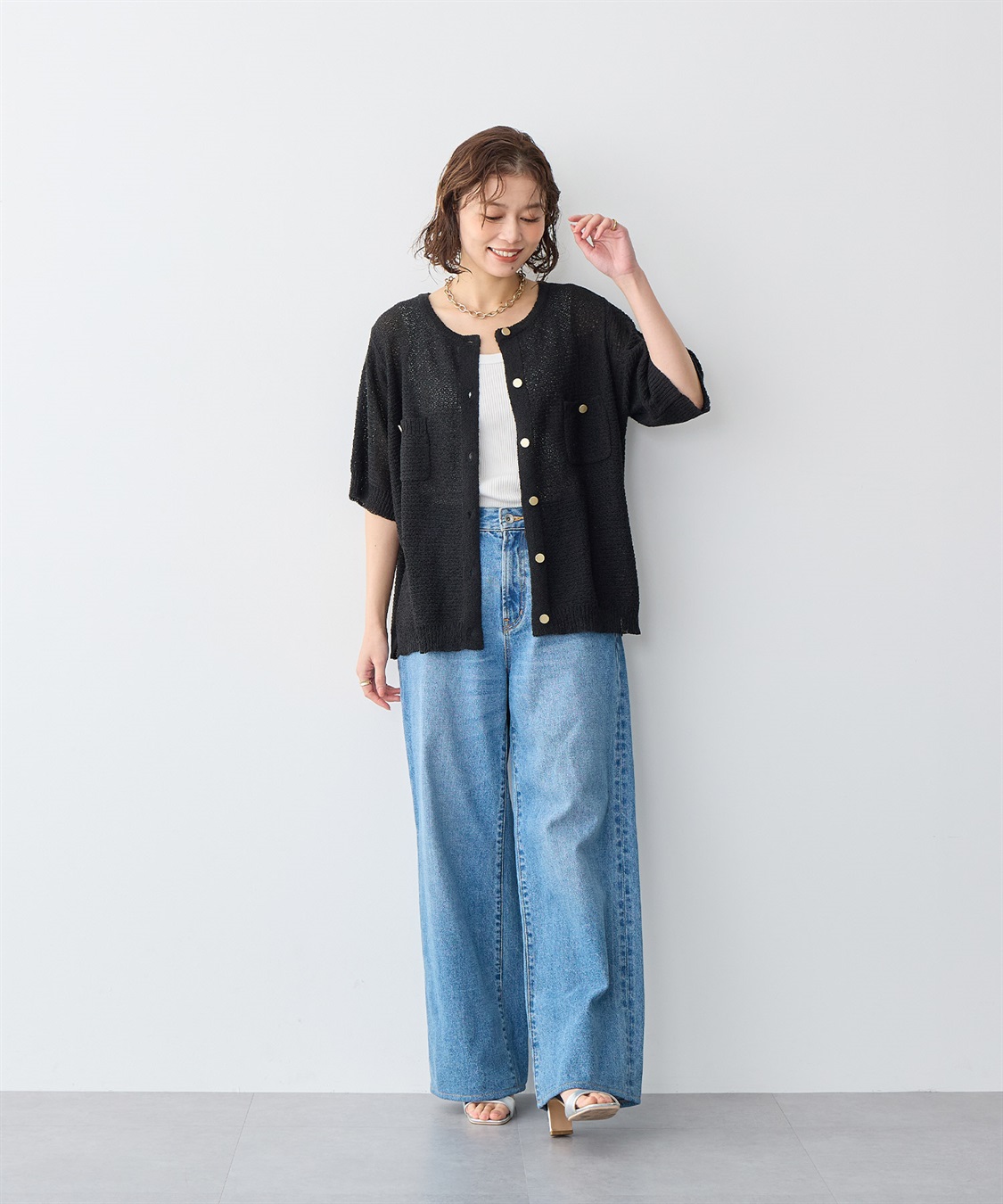 Life Style by cross marche 【anyfee/プラスサイズ】ブークレヤーン半袖サマーニットカーディガン_sub_9