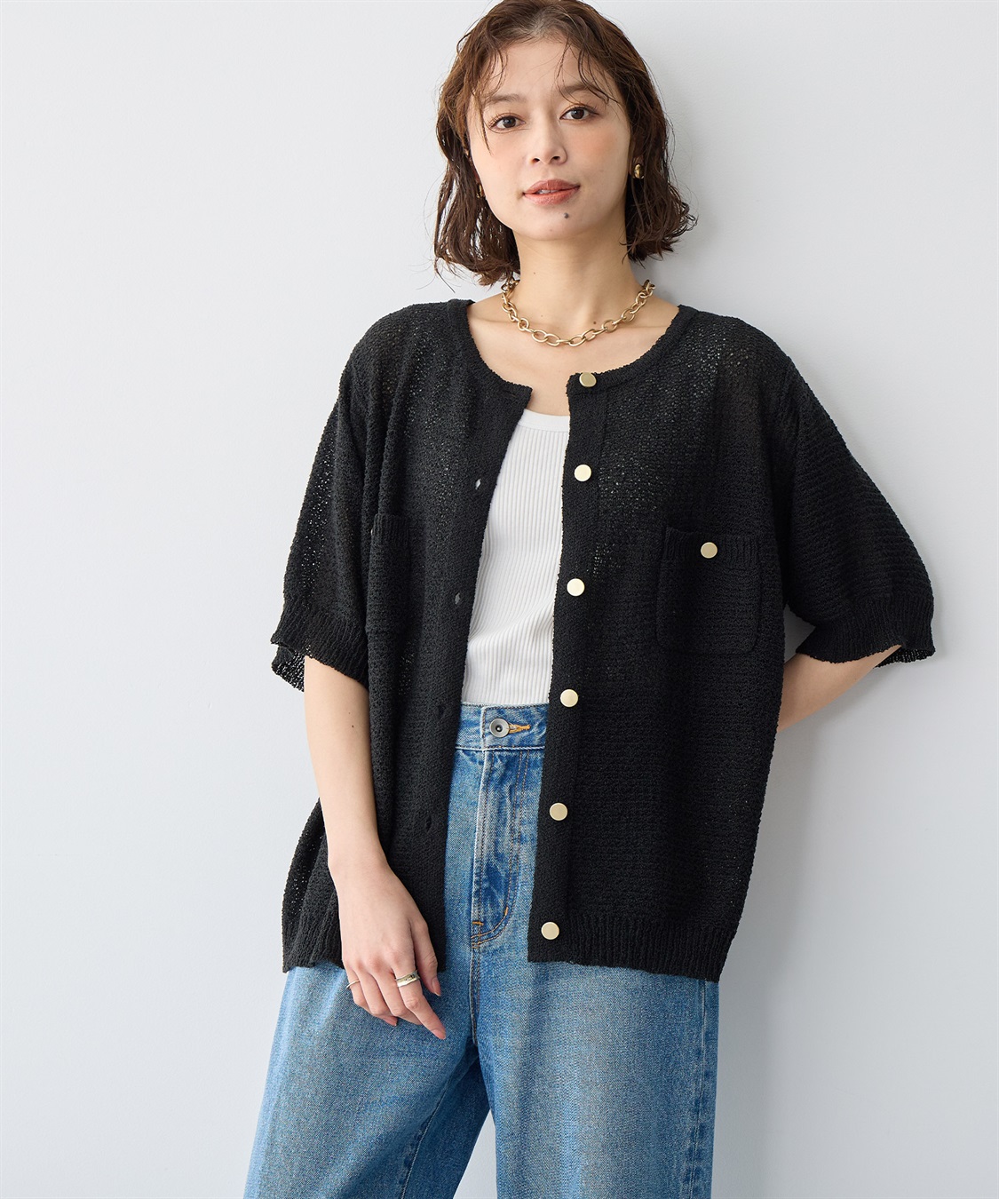 Life Style by cross marche 【anyfee/プラスサイズ】ブークレヤーン半袖サマーニットカーディガン_sub_10