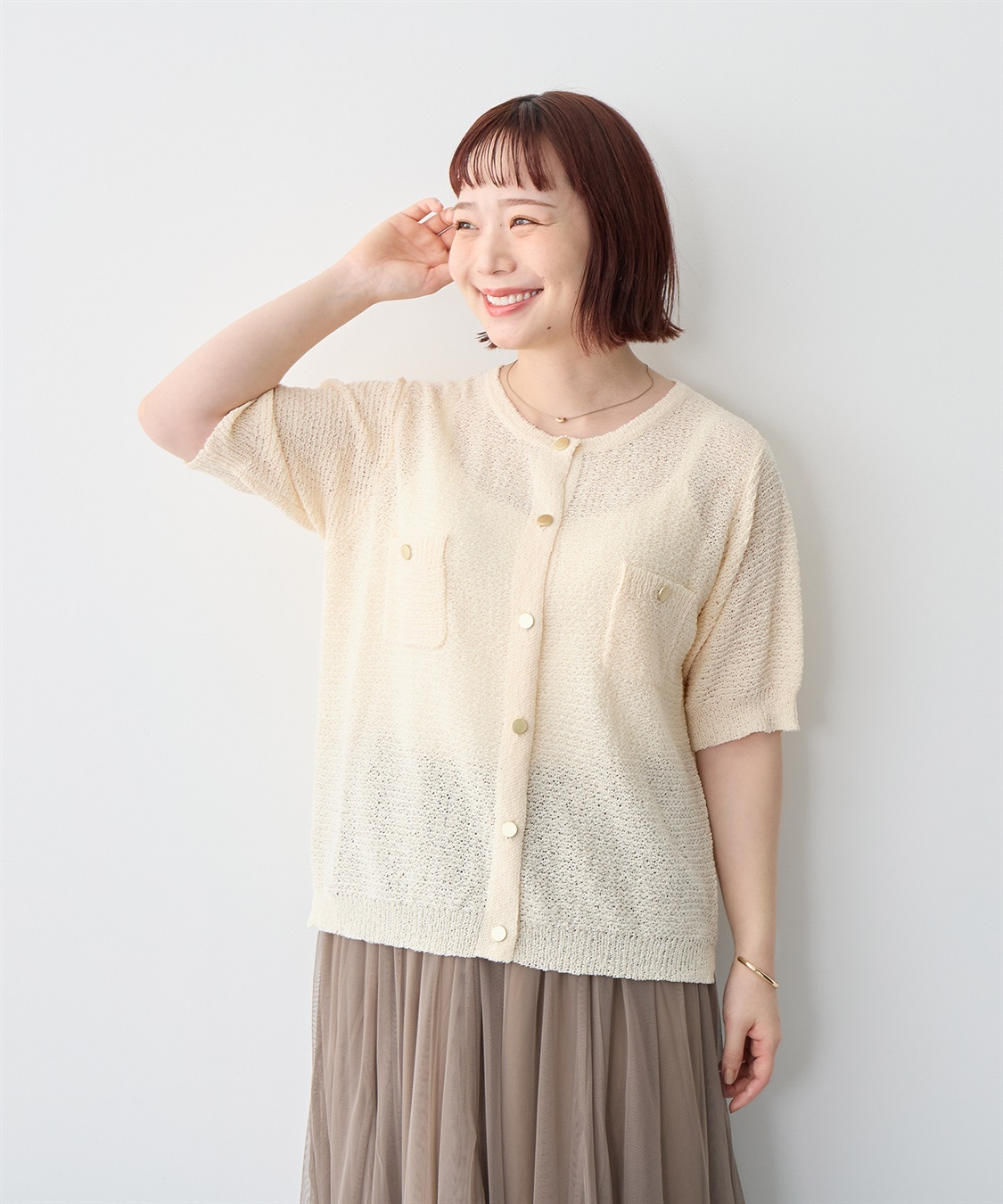 Life Style by cross marche 【anyfee/プラスサイズ】ブークレヤーン半袖サマーニットカーディガン_sub_11