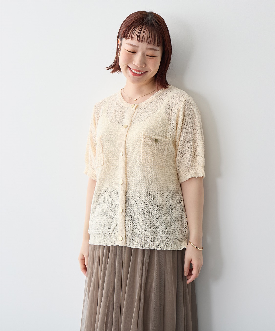 Life Style by cross marche 【anyfee/プラスサイズ】ブークレヤーン半袖サマーニットカーディガン_sub_12